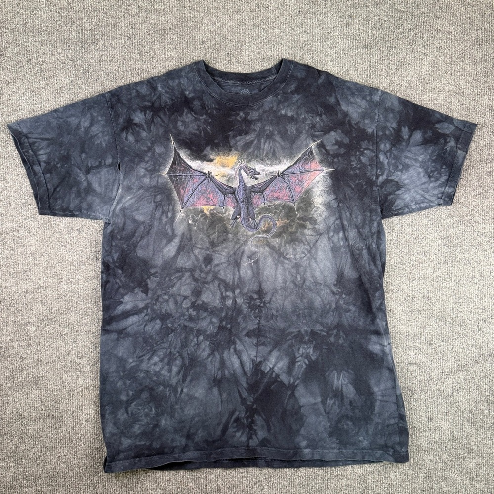 The Mountain Dragon Graphic Tie Dye T-Shirt Mens XL Black Gray Short Sleeve